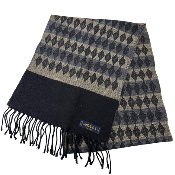 Chelsey II Other - Chelsey‎ II Wool Scarf Diamond Pattern 12x62 Black/Blue/Tan